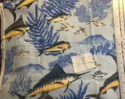 Swordfish Flying Fish on Blue Cotton Fabric 17 inches