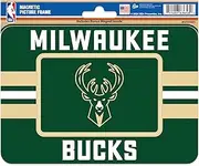Rico Industries NBA Basketball Milwaukee Bucks Stripes Magnetic Picture Frame (5"x6.75") & Magnet Combo Set - Home Décor - Regrigerator, Office, Kitchen