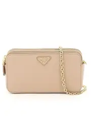 Prada Double Zip Chain Mini Bag in Cameo Beige