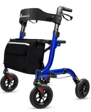 Henmnii All Terrain Rollator Walker for Seniors. Lightweight,Foldable, Blue NEW