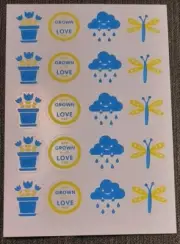 We Made It by Jennifer Garner Scratch Sniff stickers sheet flowerpot rain cloud
