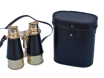 6" Admiral's Solid Brass Binoculars with Leather Case & Neck Strap, Cyber Monday