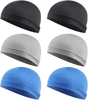 [JZS] Helmet Liner Skull Caps 6 Pieces Sweat Wicking Cycling Running Hat for Men Women(Black+Blue+Grey)