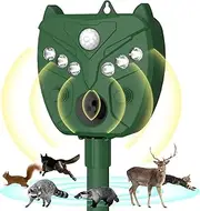 Ausale Solar Powered Animal ultrasonic Repeller, 5 Adjustable Frequencies and Modes, Bird scarer，Flashing Light，Outdoor Weatherproof ultrasonic Repeller for Garden Frame Lawn (Grass Green)