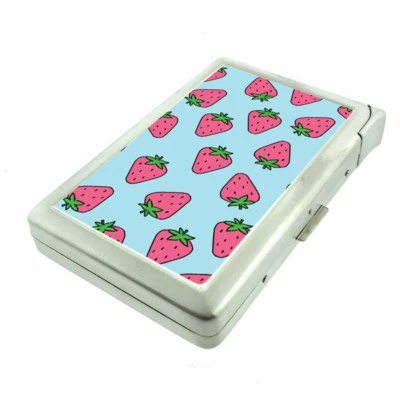 Strawberry Em1 Cigarette Case with Built in Lighter Metal Wallet
