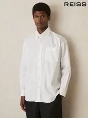 Reiss White Kris Cotton Oversized Long-Sleeve Shirt (AB3817) | $225