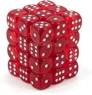 Chessex 27039 D6 Dice Translucent 12mm Red/White (36 Dice in Display) Dice