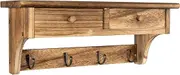 Coat Hooks Wall Mounted, Rustic Wood Coat Rack Wall Mount Shelf with Hooks, Farmhouse Wall Coat Rack with Shelf & Coat Hook for Entryway, Mudroom, Bedroom, Kitchen, Bathroom (Brown)