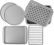 OvenStuff G & S Metal Products Company Non-Stick 6-Piece Toaster Oven Baking Pan Set - Non-Stick Baking Pans, Easy to Clean and Perfect for Single Servings, Silver