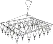 LONENESSL Metal Sock Hanger, Stainless Steel Drying Rack with 40 pcs Pegs and Swivel Hook, Windproof Laundry Metal Square Hanger for Socks Underwear and Small Items