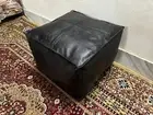 Footrest Black Leather Ottoman Boho Pouffe Moroccan Unstuffed
