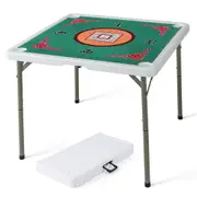 Costway 90cm Folding Mahjong Table 4 Player Game Card Table w/Cup Holders & Smooth Felt Mat Family Party Picnic