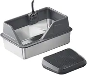 B Baosity Cat Litter Tray with High Sided Splashproof Large Capacity and Cat Litter Ramp for Small and Large Cats, Deep Gray