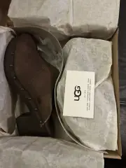 New Ugg Australia Kassi Shearling Cliff Slip On Sz 6 Chocolate Leather Shoes