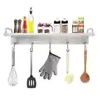 Kitchen Utensil Rack Spice Rack With Hooks Wall Mount Over The Stove Shelf S...