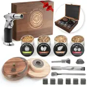 Cocktail Smoker Kit Wood Box Torch and 4 Flavours Wood Chips Bourbon - Whiske...