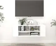 Floating Wall-Mounted TV Stand Entertainment Center - Media Unit Cabinet in White, 102x35x35 cm Engineered Wood