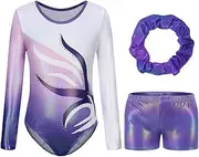 [Hotfiary] Leotards for Girls Gymnastics Kids Sparkly Gymnastics Outfits with Shorts Long Sleeve Ballet Dance Unitard Biketards