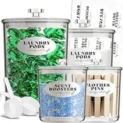 TIDIdea 4 Pack Laundry Container Jars - Premium Acrylic Jars for Laundry Room Organization and Storage Organizing Laundry Pods, Powder, Detergent, Soap,Beads, Laundry Accessories - with Labels&Scoops