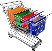 Trolley Bags for Shopping Cart-Set of 4 Shopping cart Bags for Groceries with Cooler Bag & Egg/Wine Holder.Eco-Friendly 4 Reusable Grocery Cart Bags/Grocery Tote Bag/Cart Daddy(Orange,Green,Red,Blue)
