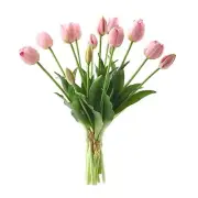 15pcs Flowers Artificial Tulip Silk Flowers,Fake Flowers for Decor, Fake Pink