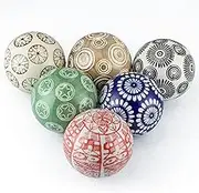 Sanbege Decorative Porcelain Balls, 3" Centerpiece Balls Set, Floating Ceramic Orbs Spheres for Bowl, Vase, Basket, Dish, Fish Tank, Home Decor, Pack of 6 (Assorted Geometric)