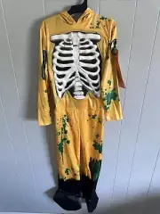 Kids Size Small Glow In The Dark Biohazard Skeleton Jumpsuit Halloween Costume