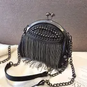 Niche Fashion Kiss-lock Handbag, Novelty Rivet Tassel Decor Men's Chain Bag for Women