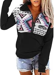 DuBom Cans Old School Women's Aztec Printed Quarter Zip Turtleneck Pullovers Sweatshirts Top Womens Fleece Hoodies Pullover