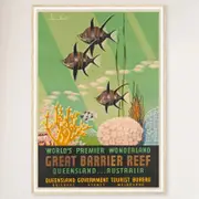 Galrie Vintage Great Barrier Reef Travel Poster from Queensland Australia Artwork, Wood Frame, 70 x 100cm (28 x 40inch)