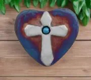 Raku Potteryworks Mini Heart Stone- Cross