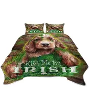 Funny Green Clover Kiss me I'm Irish Puppy Coverlet