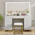 Beuloke White Vanity Desk Set with Power Outlet Magnifying Glass Lighting Color