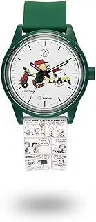 Q＆Q SmileSolar(キューアンドキュー スマイルソーラー) Cue & Cue Smile Solar Peanuts Collection Green Golf Women's Watch, Green x Red, M, Green/red, M