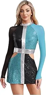 [Jugaoge] Women's 1960s Party Short Dress Costume Swinging Sparkly Sequins Contrast Dress Outfits