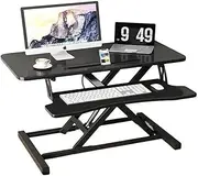 NOAEOU Standing Desk Converter - 80cm*40cm Adjustable Sit to Stand Up Desk Workstation, MDF Wood, Ergonomic Desk Riser with Keyboard Tray, Desktop Riser for Home Office Computer Laptop (Black)