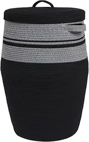 Tall Extra Large Storage Basket with Lid, Cotton Rope Storage Baskets, Laundry Hamper with Cover, Toy Bin, for Toys Blankets Storage in Living Room (Grey Mix/Black, 26"x20")