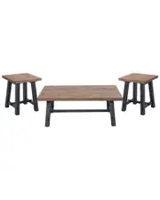Alaterre Adam 3Pc Solid Wood Living Room Set With 48In Coffee Table & Two Side Tables