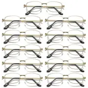 11Pair Mens Square Metal Frame Golden Reading Glasses Classic Readers Eyeglasses