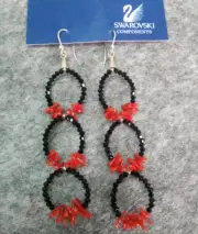 Drop Earrings Swarovski Red Ruby With Coral Natural And Silver 925