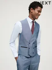 Light Blue Slim Fit Trimmed Suit Waistcoat (303606) | $38