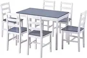 Elegant White Gray Pine Wood Dining Table Set with 6 Chairs Modern Kitchen Furniture for Dining Room Restaurant Decor 7 Piece Set