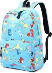 Children Print Backpack Cute School Backpack for Boy and Girl Light Blue Dinosau