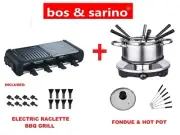Raclette Grill + Fondue Hot Pot Combo Set Indoor BBQ Plancha Teppenyaki Hibachi
