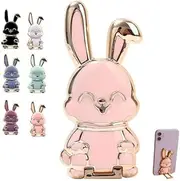 Foldable Bunny Phone Bracket,Cute & Adjustable Stand with Pull Rod Design, Foldable Desk Phone Stand for Mother's Day, Easter Hondony (Pink)