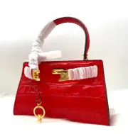 AUTH NWT $598 Tory Burch Lee Radziwill Petite Croc Embossed Leather Crossbody