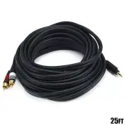 25FT 3.5mm Stereo Aux to 2 RCA Cable Audio Adapter Cable Gold Plated 25ft 25'