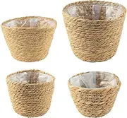 Woven Plant Basket - Garden Pots | Storage Basket, Flower Container with Liner for Outdoor Patio Tabletop Bedroom Garden Porch Balcony