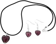 GlassOfVenice Murano Glass Venetian Reflections Puffed Heart Necklace and Earrings Set - Purple