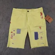 True Religion Shorts Mens 33 Yellow Geno Cut Off Button Fly Chino Jeans TR NWT